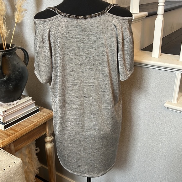 Juicy Couture Bedazzled Neck Line Silver Metallic Top - Picture 4 of 6